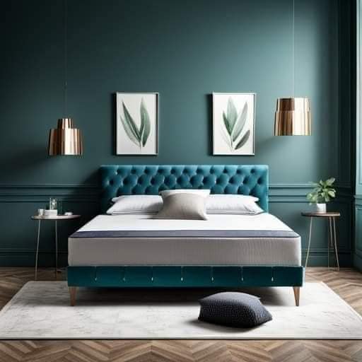 Serene Bedroom Designs In Hyderabad With Teal And Gold Accents